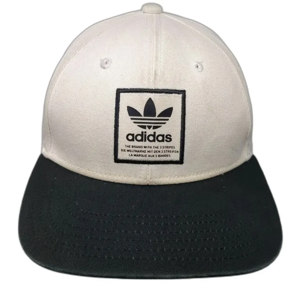 Adidas Snapback Hat Beige Black One Size Trefoil Logo Patch Green Underbrim